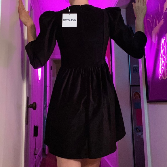 BATSHEVA / Square Neck Mini Prairie Dress in Black Velvet - Picture 3 of 3